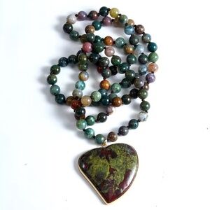 Multicolor Beaded Necklace with Heart Pendant